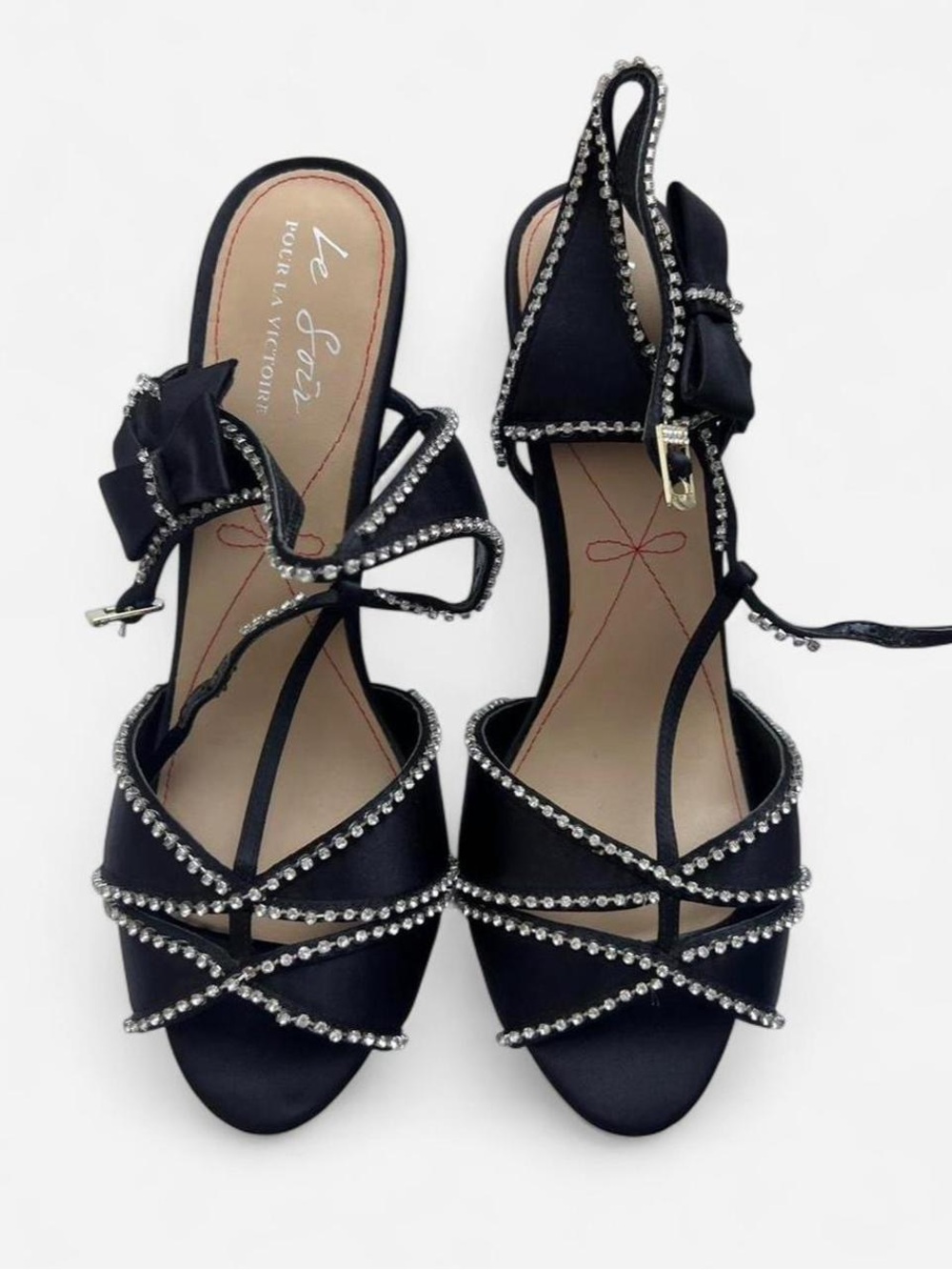 Embellished Black Satin Evening Sandals